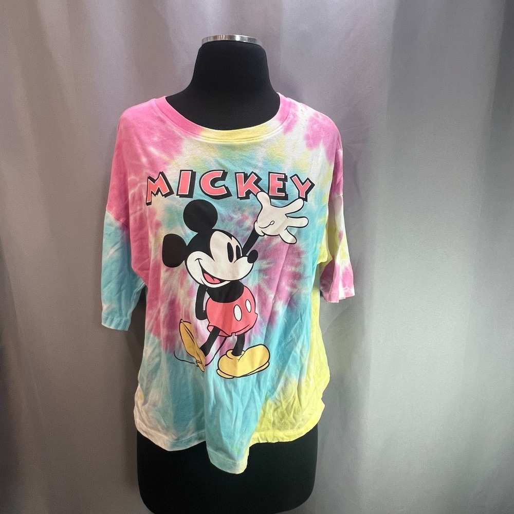 Disney Mickey Mouse Tie Dye T Shirt Womens Large 11-13 Multicolor Cotton‎ Casual